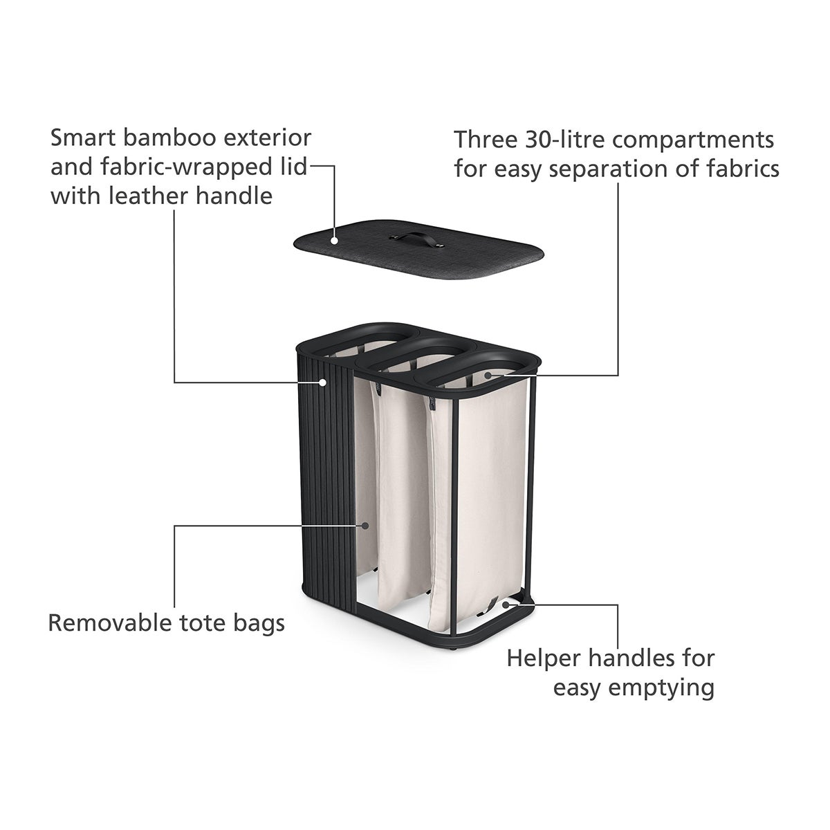 Joseph Joseph Tota Trio Luxe 90-Liter Bamboo Laundry Separation